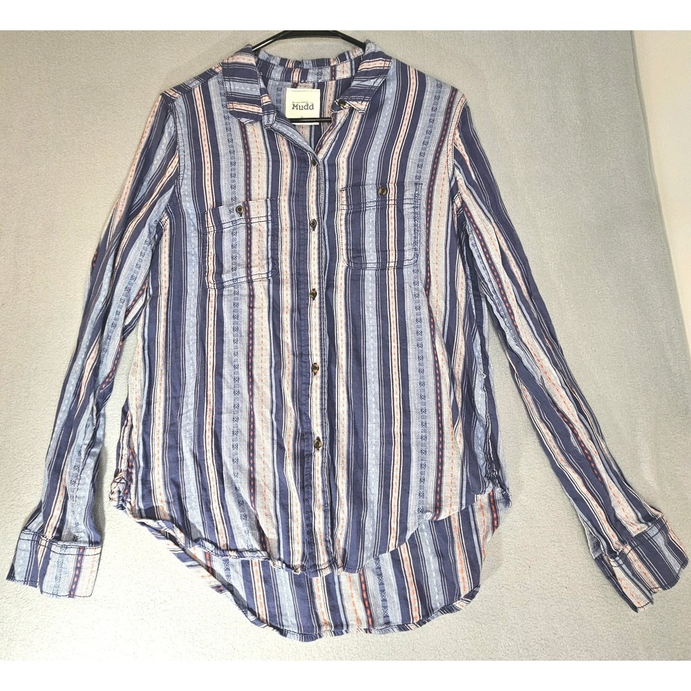 Vintage Mudd Vertical Stripe Long Sleeve Shirt M Women Western Indie Boho Y2K
